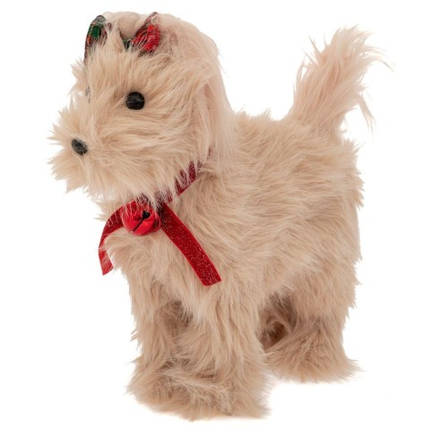 CANE BEIGE ROSSO E FIOCCO 31X11X32CM